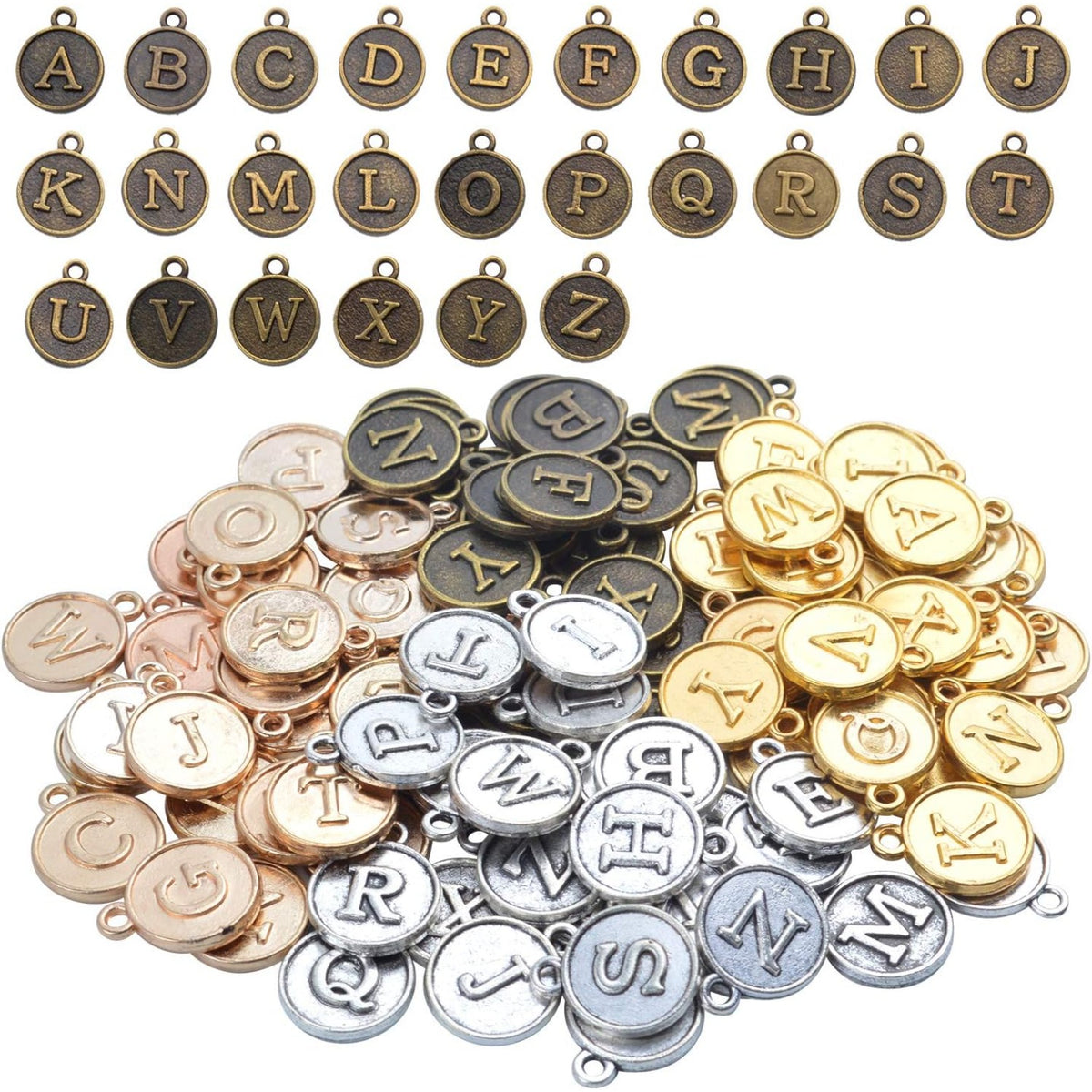 4 Sets(104 pcs) Alloy A-Z Initial Alphabet Letter Mixed Charms Pendants for DIY Jewelry Making,Bracelet and Crafting
