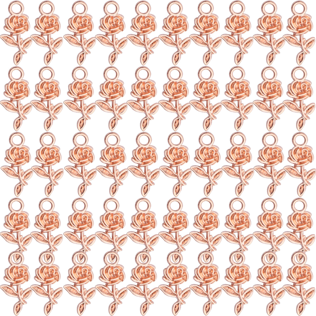 50pcs Rose Flower Charms Tibetan Alloy Flower Pendants Jewelry Crafting Accessories for DIY Necklace Bracelet,5 Colors