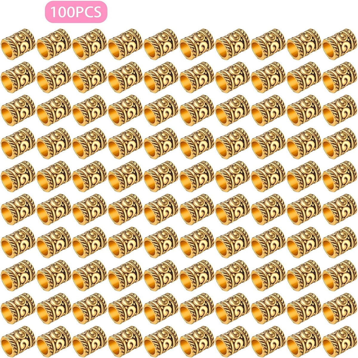 100pcs Antique Gold Large Hole Spacer Beads Tibetan Alloy Barrel Column Beads Hollow Tube Beads for European Bracelet Necklace DIY Jewelry Making Accessories, Hole: 5 mm