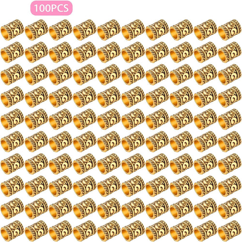 100pcs Antique Gold Large Hole Spacer Beads Tibetan Alloy Barrel Column Beads Hollow Tube Beads for European Bracelet Necklace DIY Jewelry Making Accessories, Hole: 5 mm