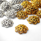 100pcs Flower Shape Alloy Filigree Hollow Bead End Caps, Jewelry Spacers Caps for Bracelet, Earrings, Crafts Making Supplies