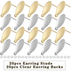 20pcs Stainless Steel Oval Earring Post with Loop Hypoallergenic Stud Earring Findings and 20pcs Earring Backs Stoppers for DIY Jewelry Making