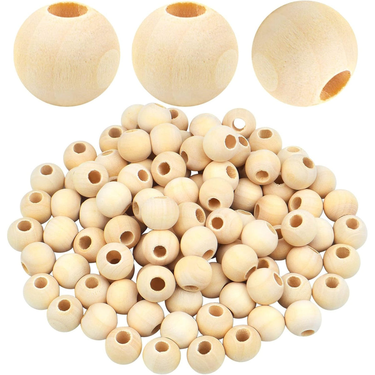 100pcs 12mm Wooden Beads Natural Unfinished Wood Spacer Beads Large Hole Round Loose Beads for Bracelet Pendants Crafts DIY Garland Jewelry Making, Hole: 5 mm
