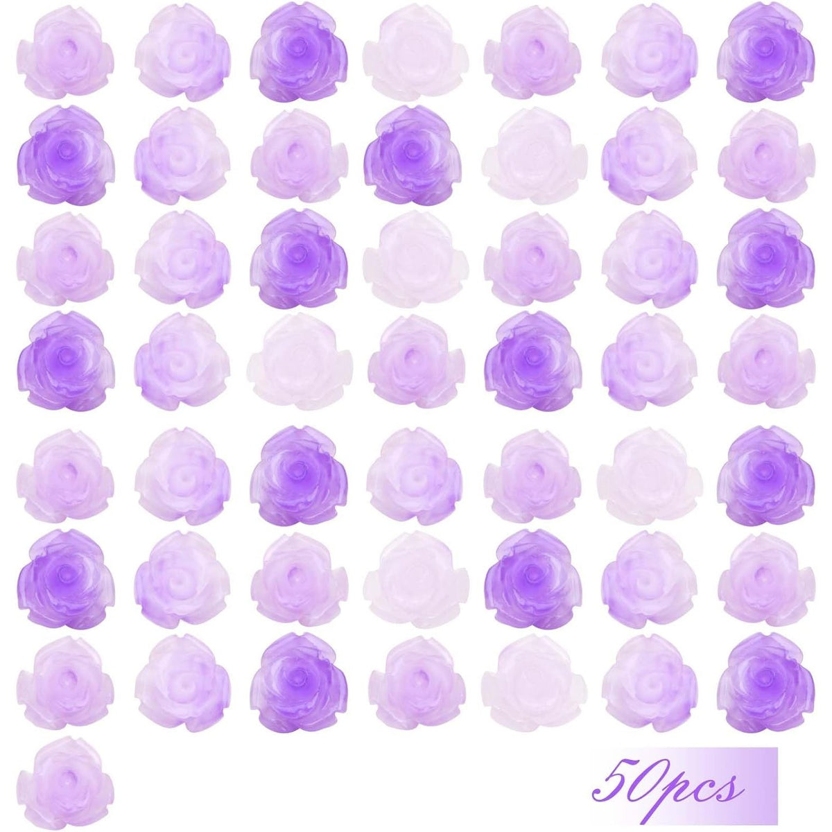 50 Pieces 10 mm Light Purple Roseflower Shaped Beads Shell Carved Rose Beads Rose Flower Loose Beads Ornaments for DIY Dangle Earrings Bracelets Jewelry Making Supplies