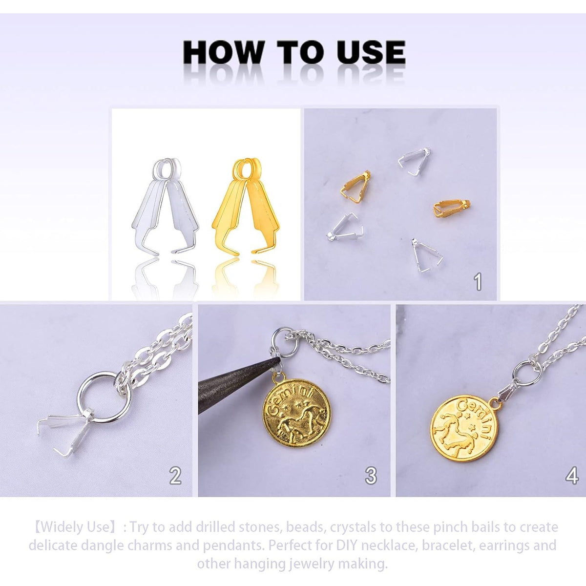200pcs Pinch Clip Bail Clasp Alloy Buckle Beads Dangle Charm Pendant Connectors Necklace Clasp Clips Findings for DIY Jewelry Making Supplies Handmade Decoration, 2 Colors