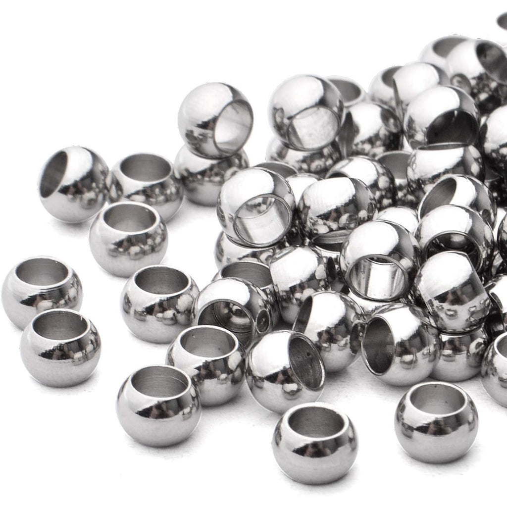 100pcs Round Spacer Beads 304 Stainless Steel Seamless Smooth Rondelle Spacers Loose Beads for DIY Bracelet Necklace Jewelry Making Crafting(5×3.3mm, Hole: 3mm)