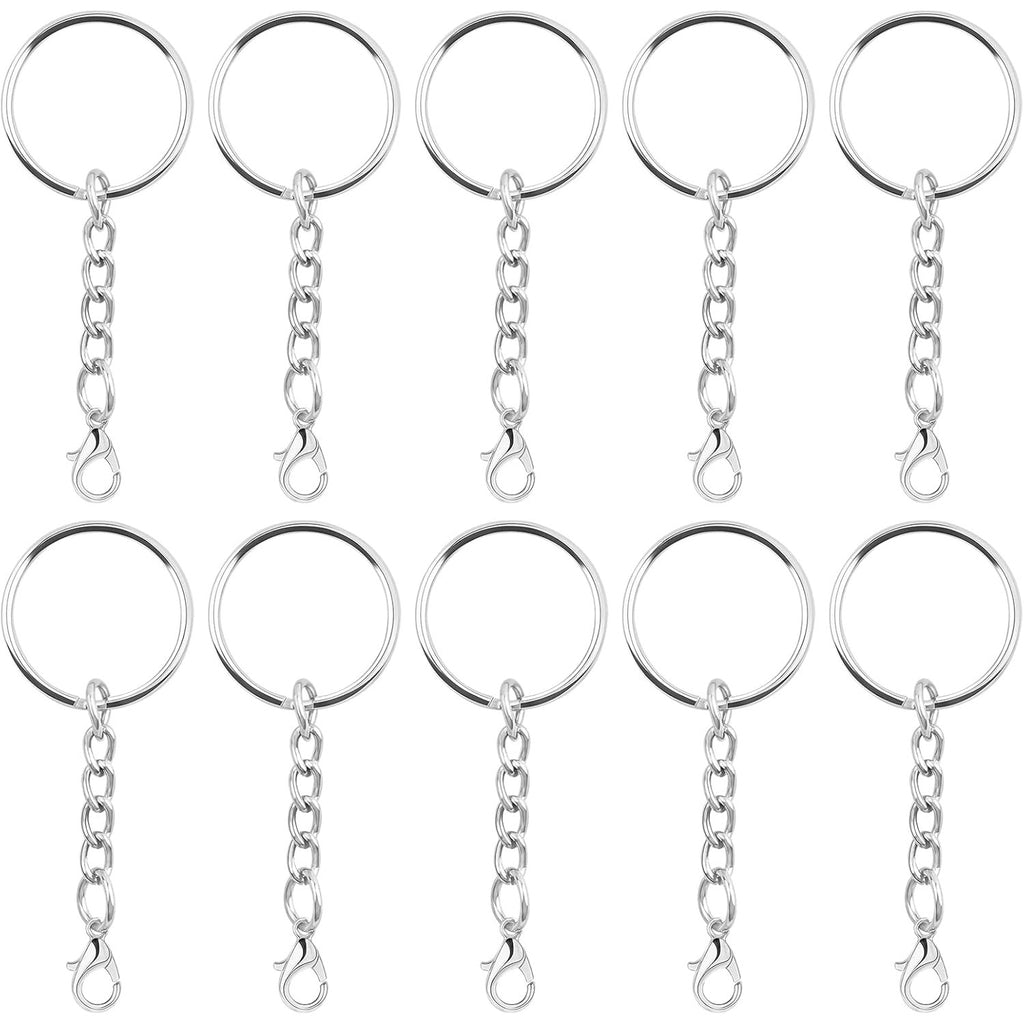 30pcs 25 mm Silver Split Keyrings with Chain Metal Keychain Rings Parts with Jump Rings Lanyard Snap Hook Lobster Claw Clasps for DIY Keychains Art Crafts Jewelry Making