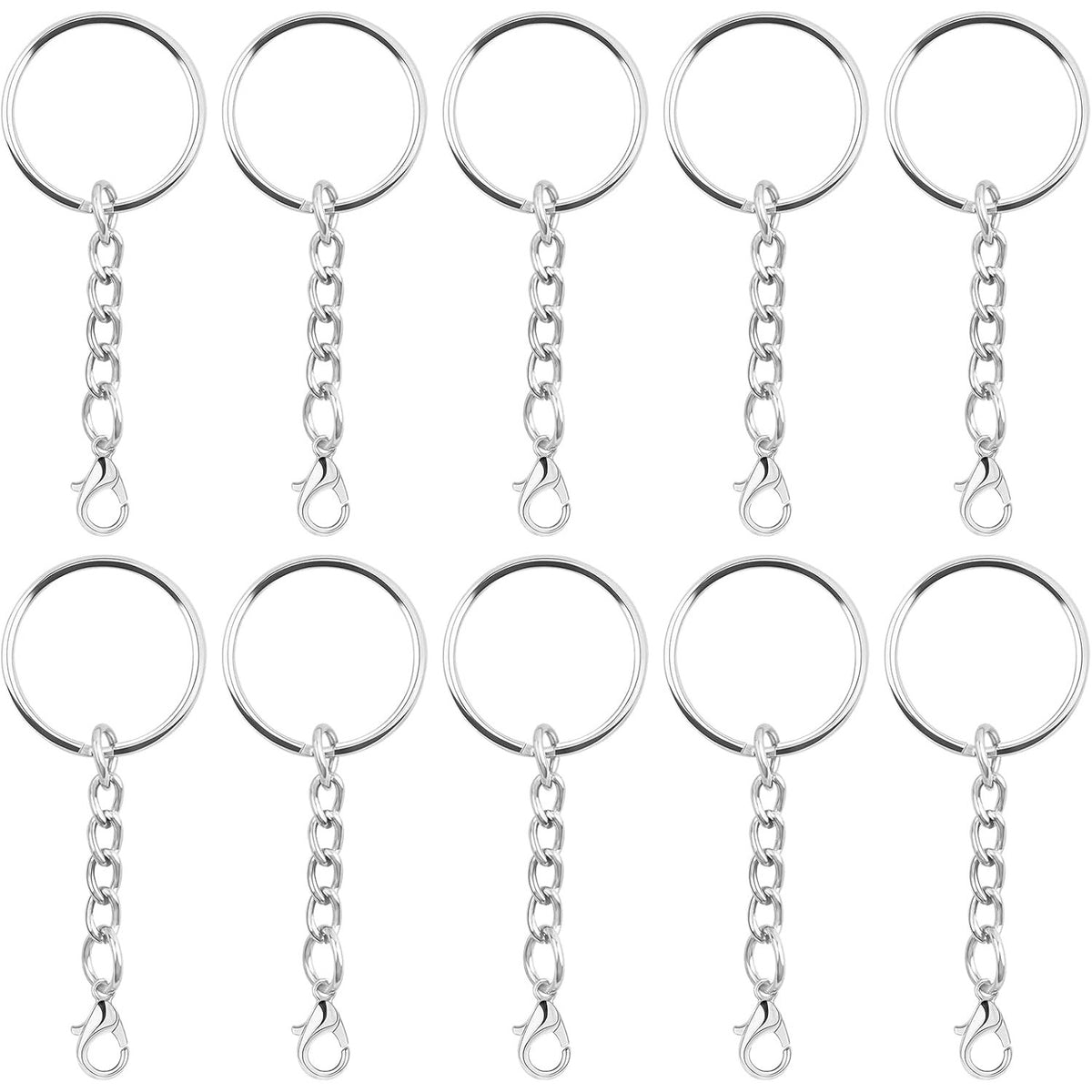 30pcs 25 mm Silver Split Keyrings with Chain Metal Keychain Rings Parts with Jump Rings Lanyard Snap Hook Lobster Claw Clasps for DIY Keychains Art Crafts Jewelry Making