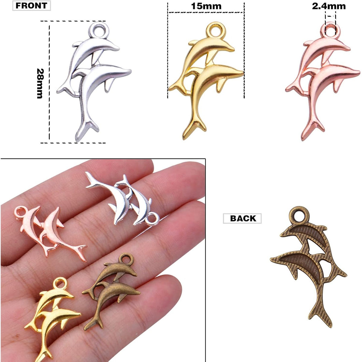 100pcs 4 Colors Dolphin Charms Pendants Fish Charms Vintage Animal Pendant Charm for DIY Necklace Bracelet Jewelry Making Accessories