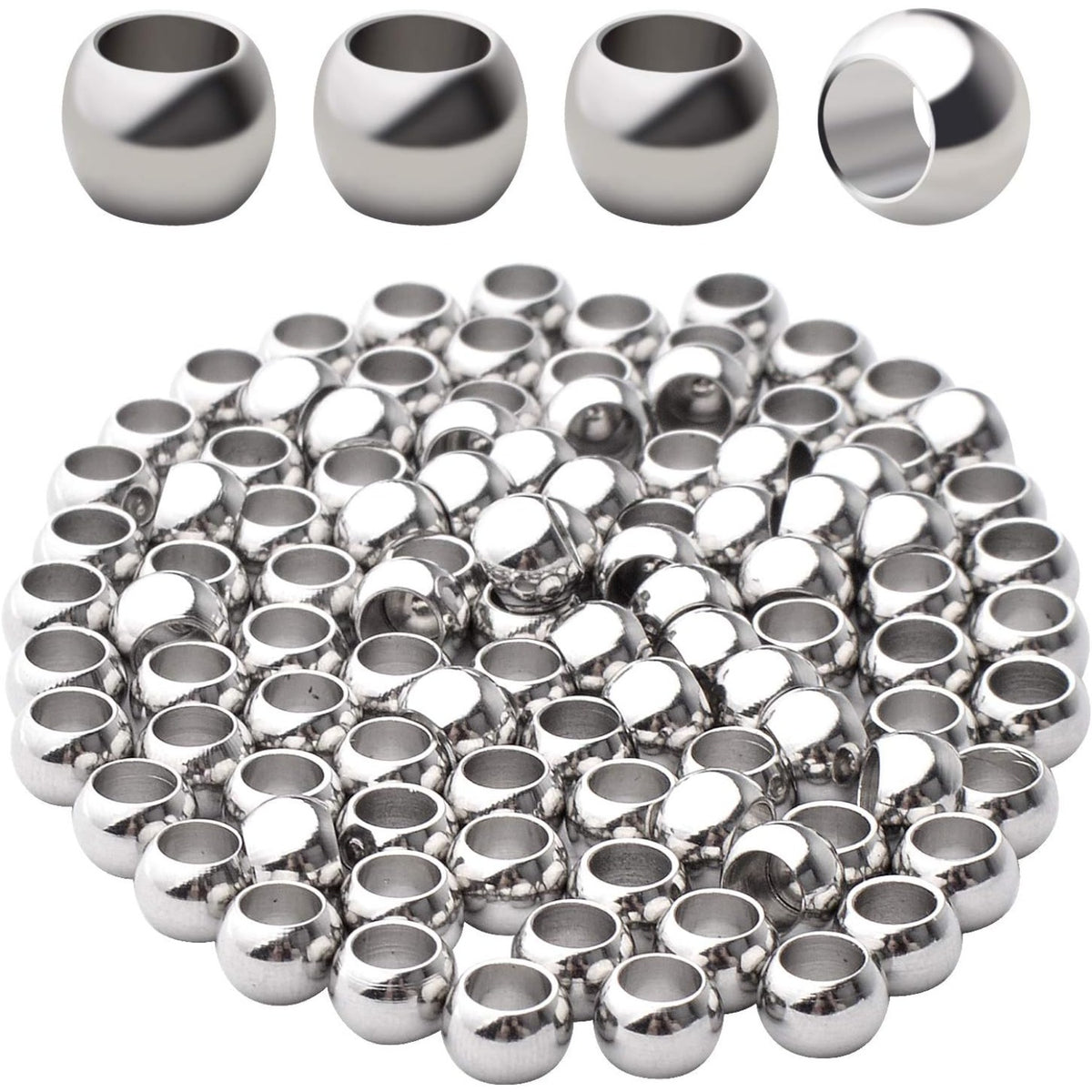 100pcs Round Spacer Beads 304 Stainless Steel Seamless Smooth Rondelle Spacers Loose Beads for DIY Bracelet Necklace Jewelry Making Crafting(5×3.3mm, Hole: 3mm)