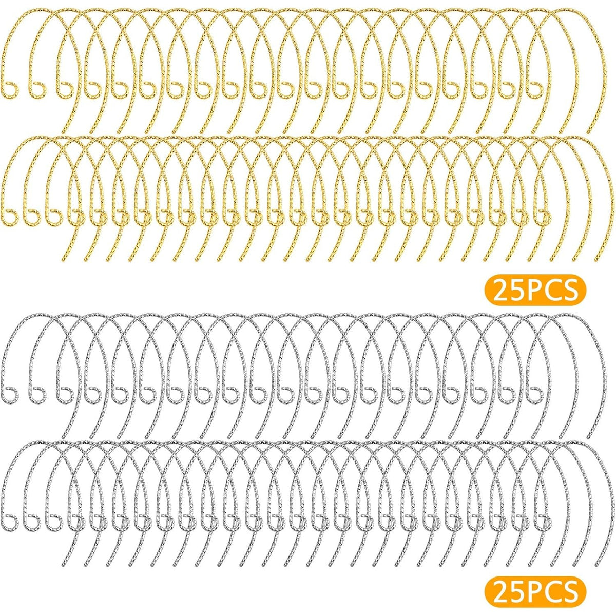 50pcs Brass Ear Wires Hooks Hypoallergenic Anti-slip Earring Hooks Earring Findings for DIY Jewelry Making Craft Supplies Decoration, Golden and Silver