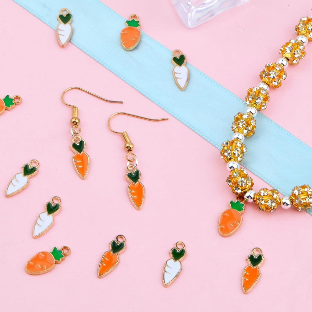 60pcs Enamel Radish Shape Charms Alloy Carrot Fruit Food Vegetable Theme Dangle Pendants Keychain Accessories for DIY Necklace Earrings Jewelry Making Supplies, 3 Styles