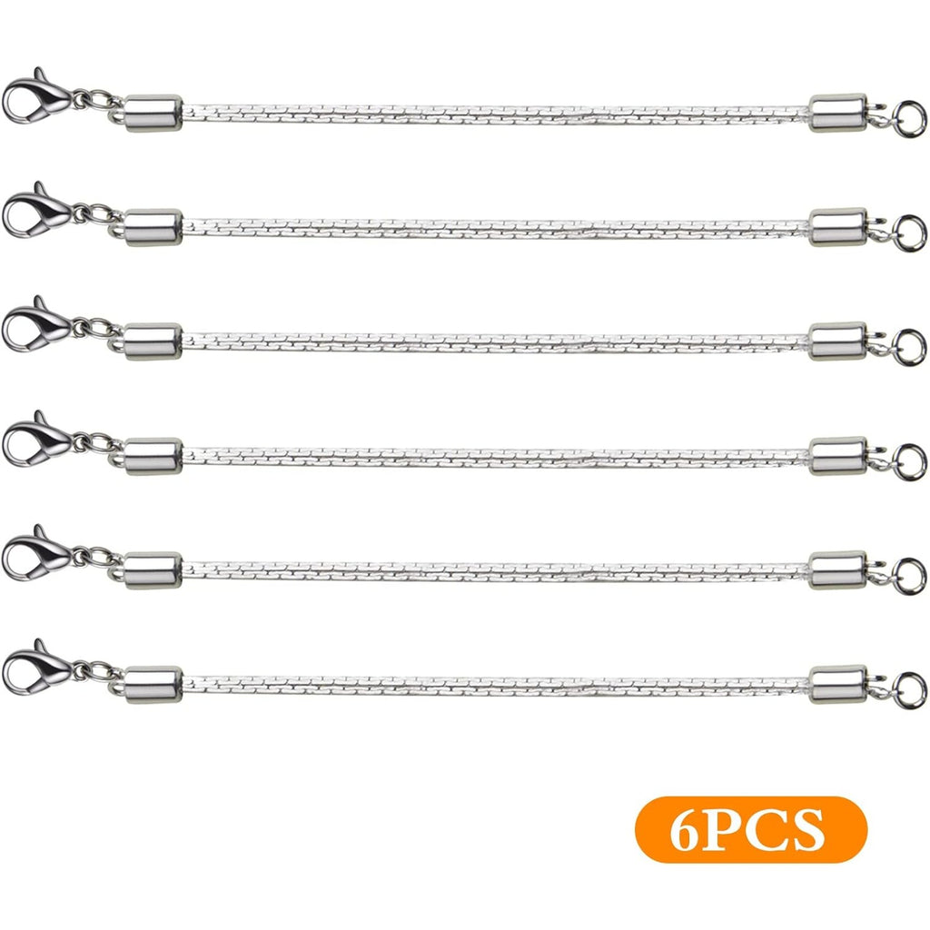 6 Pieces Stainless Steel Extender Chains Hypoallergenic Adjustable Sliding Necklace Extender Chains with Lobster Clasps for DIY Necklace Bracelet Jewelry Making Supplies