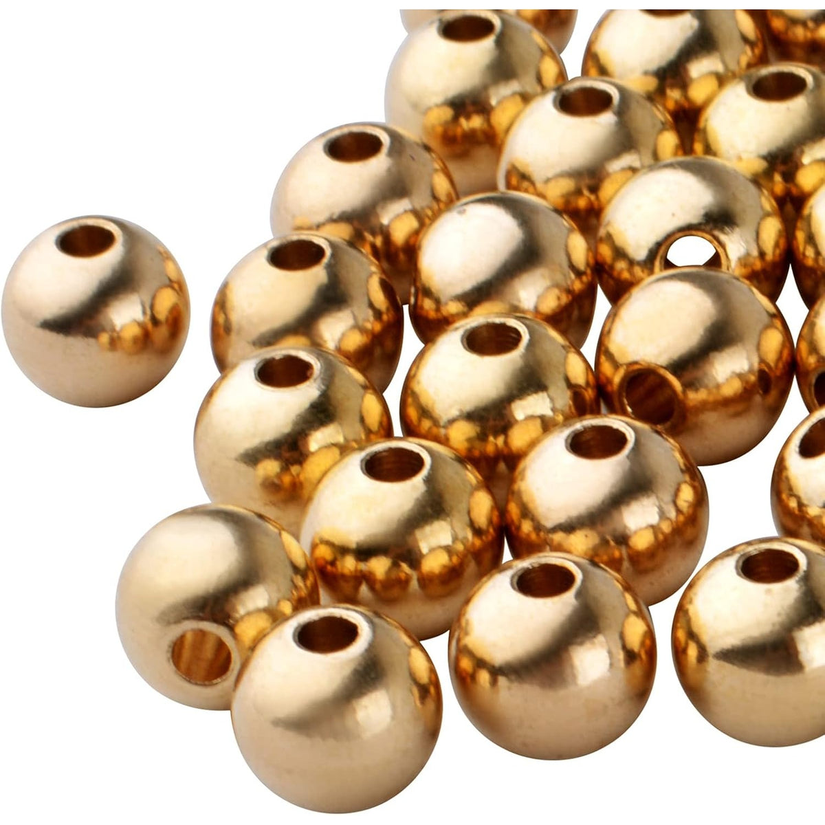 50pcs 8mm Gold Spacers Beads Brass Round Spacer Beads Ball Beads Rondelle Bead Spacer Loose Beads Craft Supplies for DIY Jewelry Bracelet Making