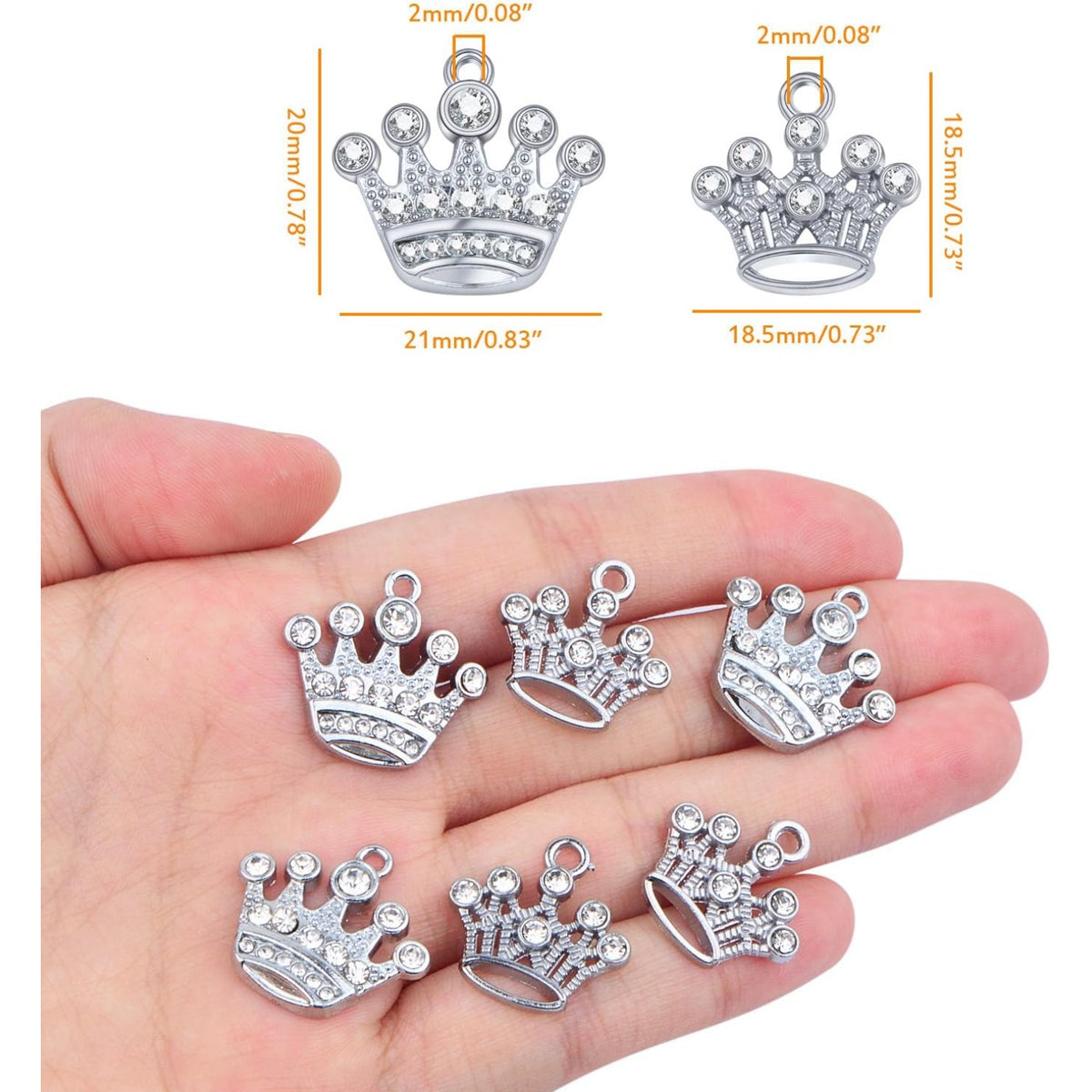 20pcs Silver Crown Shape Dangle Charms Alloy Lovely Queen Crown Pendants with Rhinestone Craft Supplies for DIY Necklace Earrings Jewelry Making Valentine's Gifts, 2 Styles