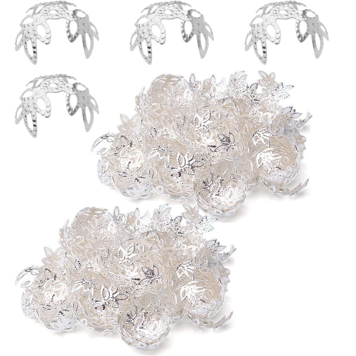 200pcs Metal Flower Filigree Bead Caps Spacer Caps for Bracelet Earring Jewelry Crafts Making
