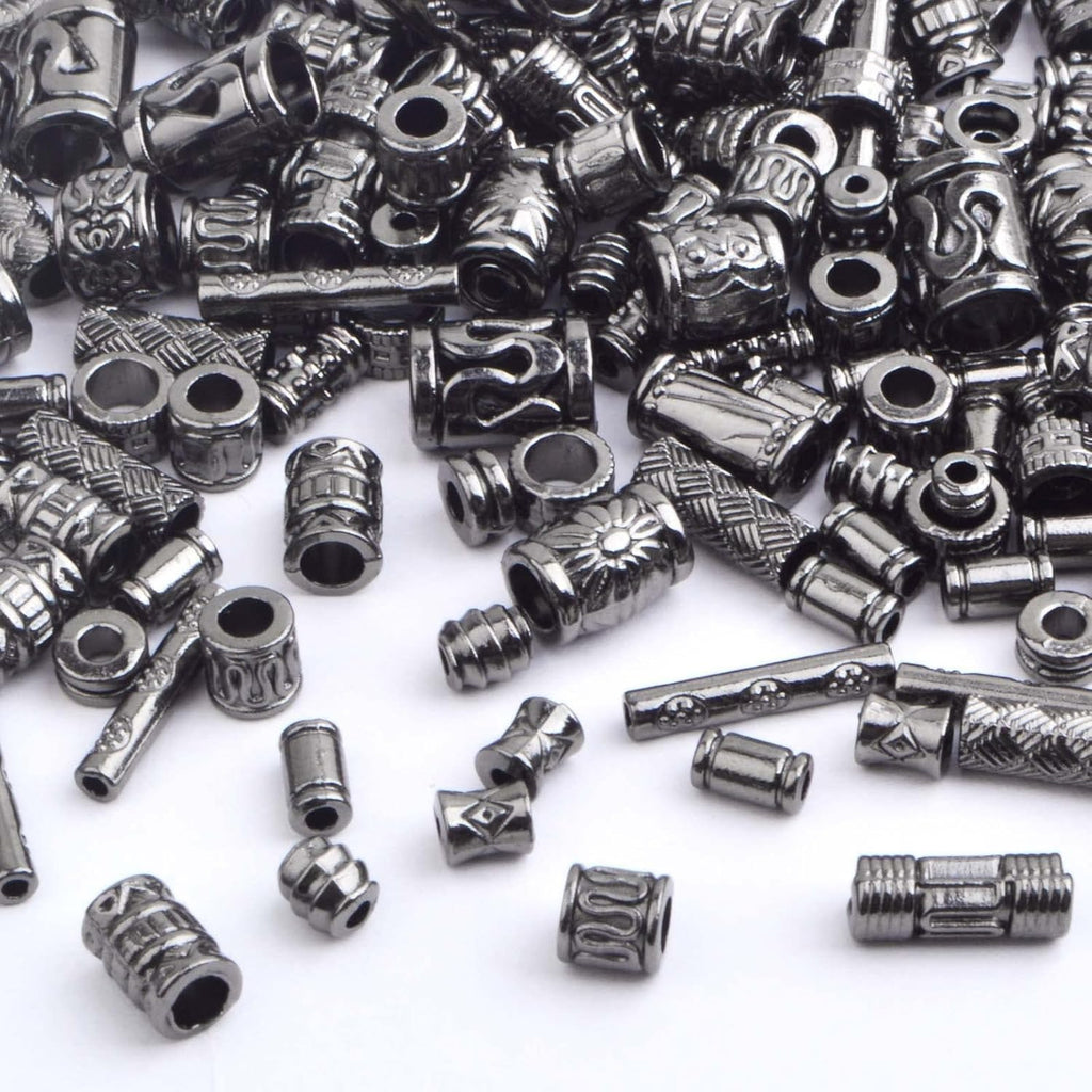 100 Gram Mixed Styles Column Spacer Beads Alloy Barrel Tube Bar Shape Loose Charm Beads Accessories for DIY Bracelet Jewelry Making Craft Decor, Gun Black