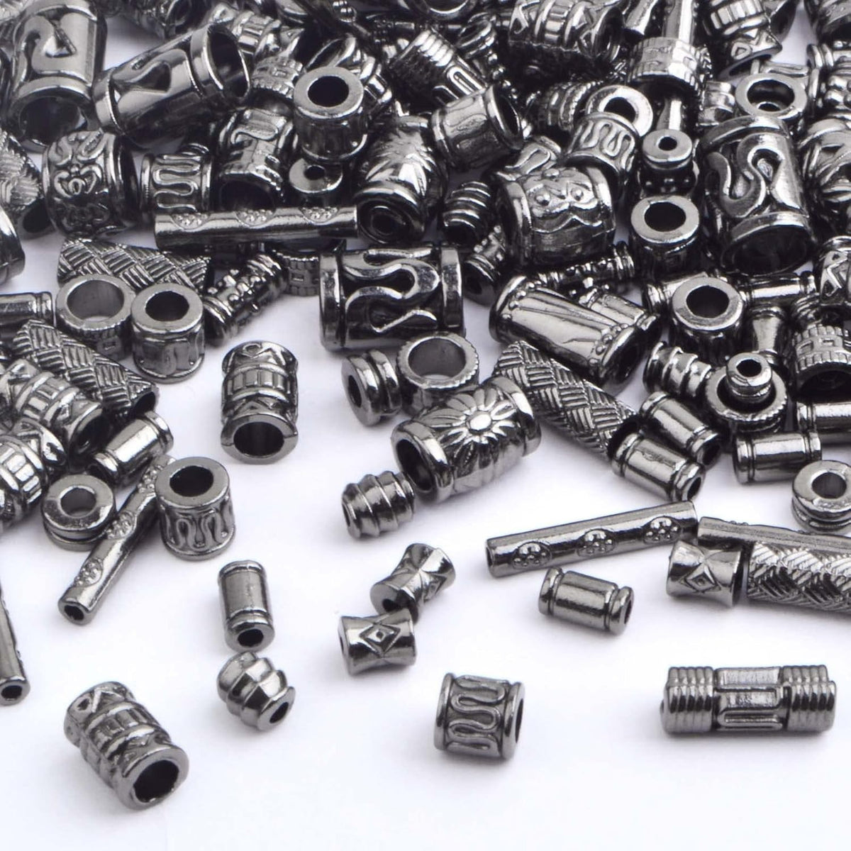 100 Gram Mixed Styles Column Spacer Beads Alloy Barrel Tube Bar Shape Loose Charm Beads Accessories for DIY Bracelet Jewelry Making Craft Decor, Gun Black
