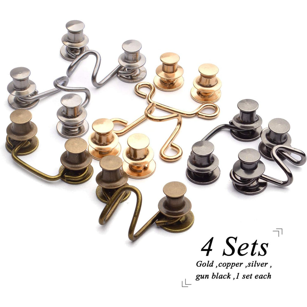 Adjustable Waist Buckles Set, 4 Sets Adjustable Waist Buckle Extender Jeans Buttons Extender Nail-Free Waist Extender Button Fit Instant Button, Golden, Silver, Gun Black, Bronze