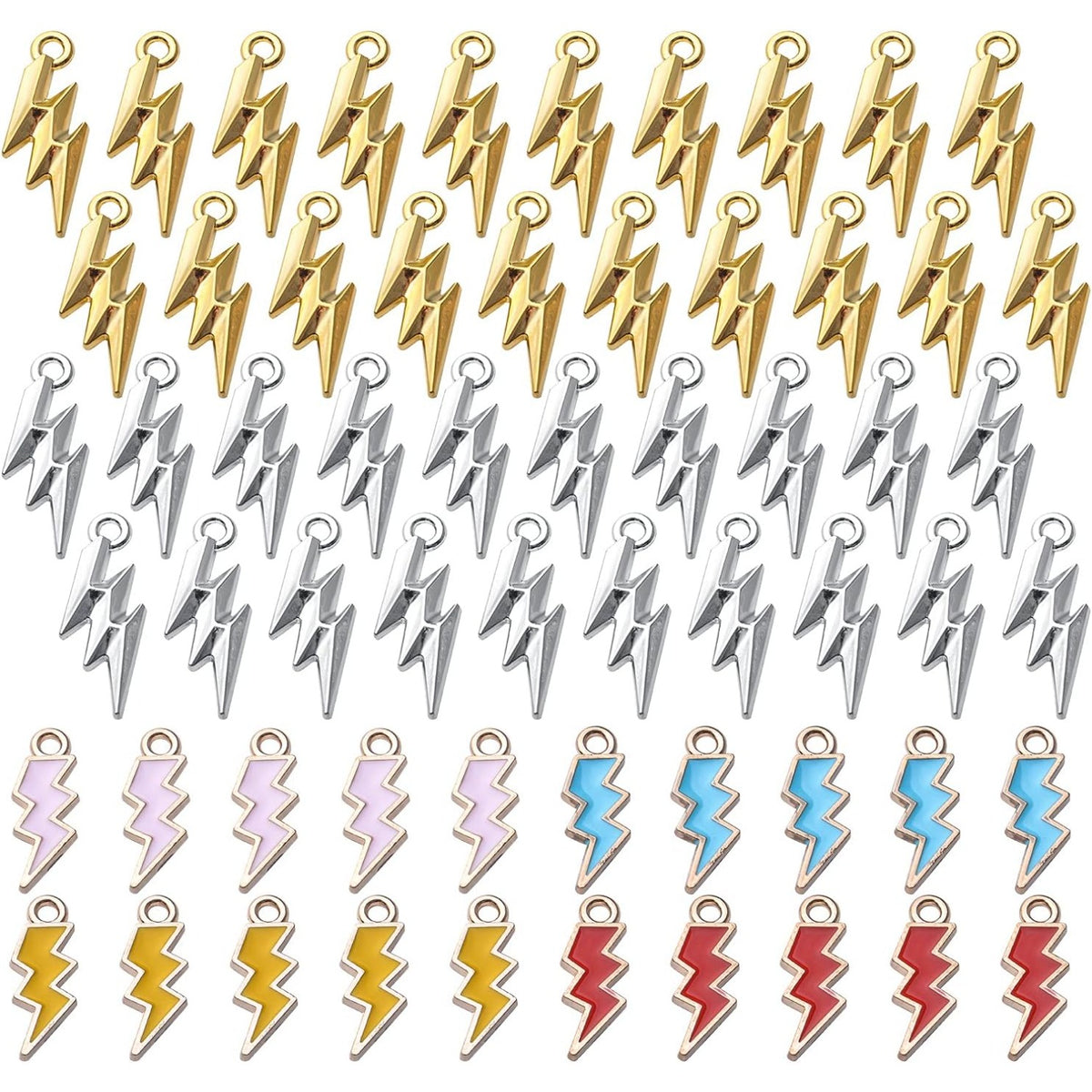 60pcs Lightning Bolt Charm Pendants Alloy Flash Lightning Charms Enamel Charms Pendants Celestial Dangle Charms for Bracelet Necklace Earrings DIY Jewelry Making Supplies