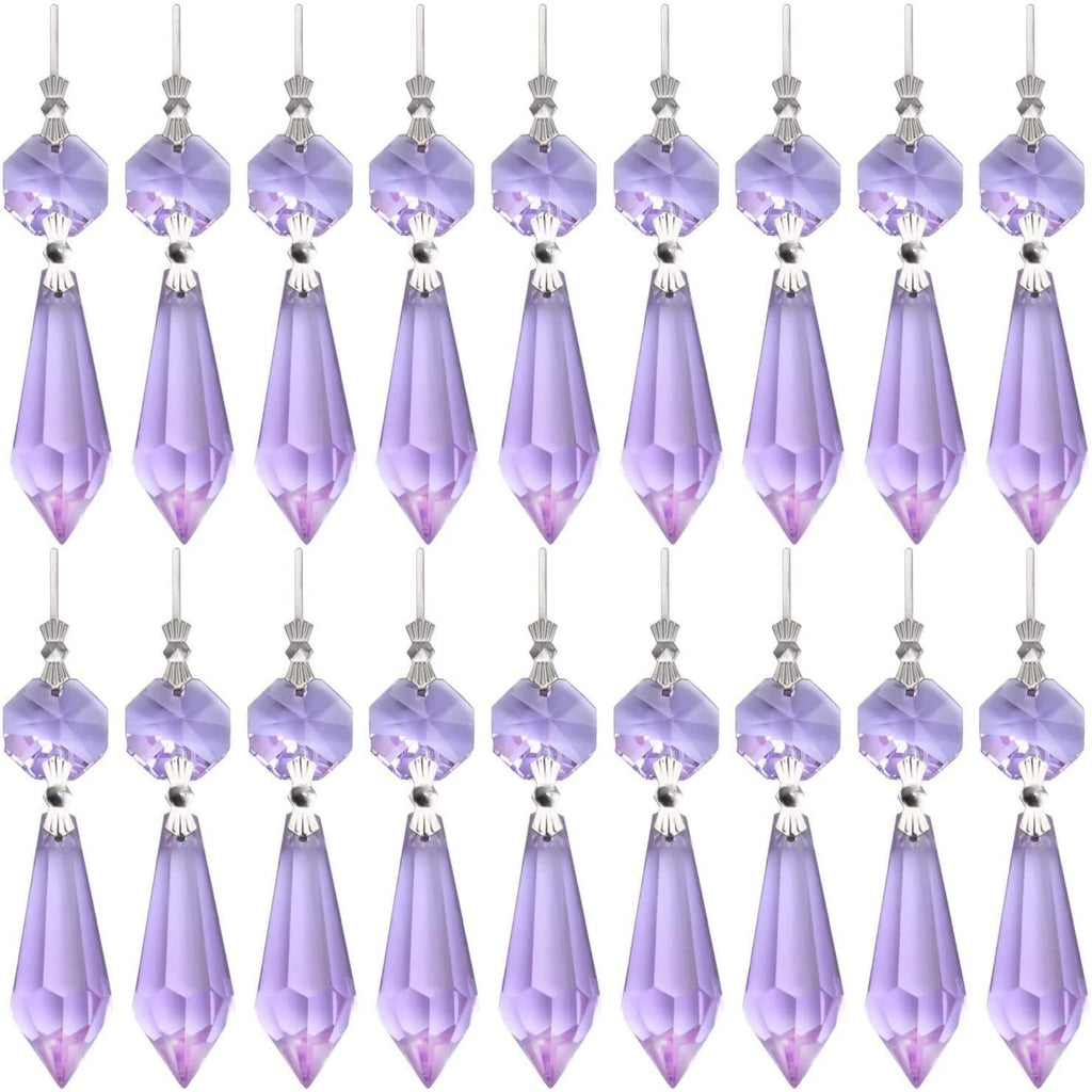 20 Pieces Chandelier Icicle Crystal U-Drop Prisms Lamp Parts Glass Pendants Beads for Wedding, Party or Holiday Decoration, 37mm, Purple