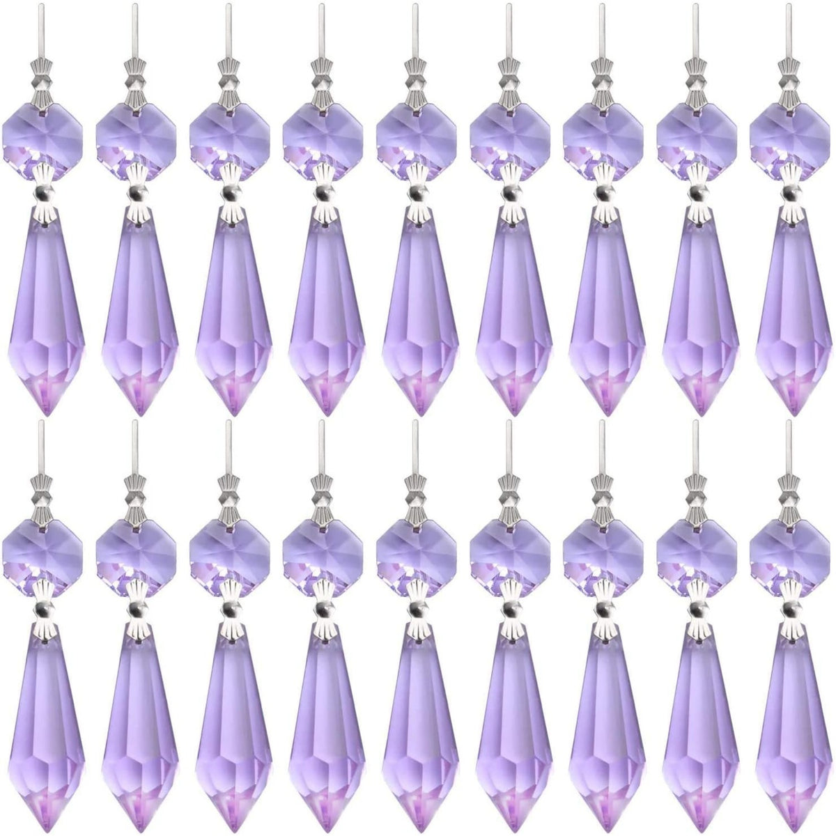 20 Pieces Chandelier Icicle Crystal U-Drop Prisms Lamp Parts Glass Pendants Beads for Wedding, Party or Holiday Decoration, 37mm, Purple