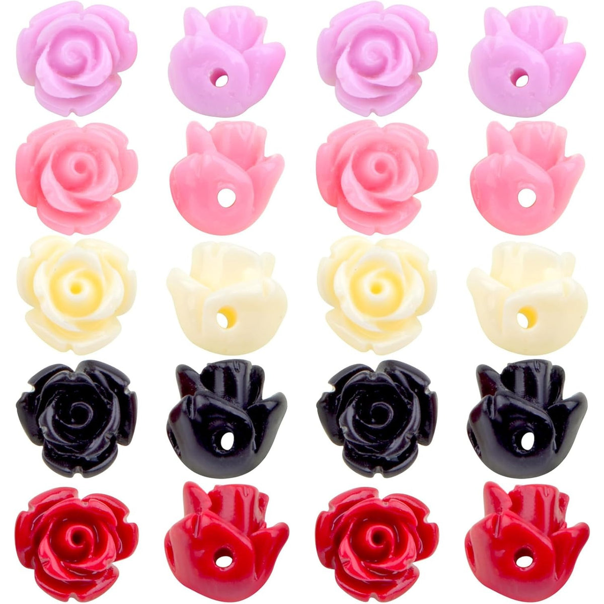 50pcs 8 mm Rose Flower Beads Lovely Coral Roseflower Beads Flower Shape Loose Beads for DIY Earrings Jewelry Making Craft Decor, 5 Colors