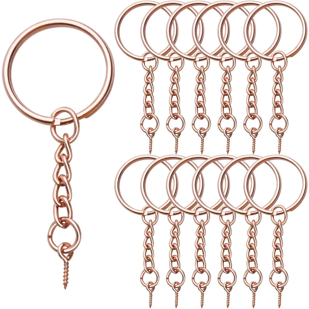 50pcs 25mm Split Key Ring with Extend Chain and 12mm Screw Eye Pin for Craft Charm Making,Rose Gold