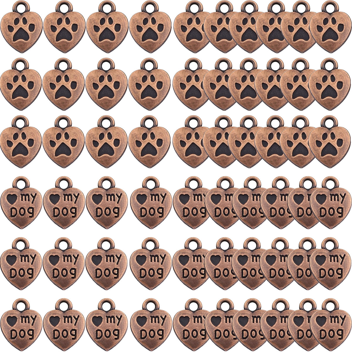 60pcs Love My Dog Lettering Word Charms Tibetan Alloy Heart Dog Paw Print Pendants Double-Sided Animal Pet Puppy Footprint Charms for DIY Necklace Bracelet Jewelry Making, 3 Colors