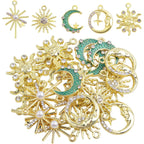 20pcs KC Golden Plated Enamel Crescent Moon Star Charms with Rhinestone Alloy Crystal Celestial Moon Dangle Pendants for DIY Necklaces Earrings Jewelry Making Decor, 5 Styles