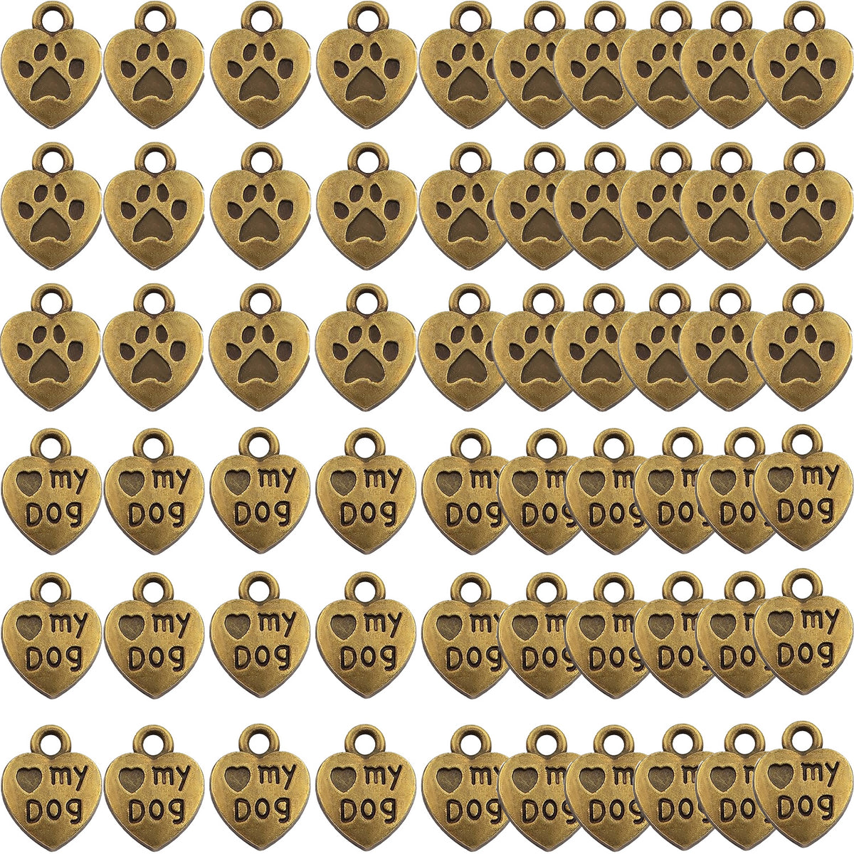 60pcs Love My Dog Lettering Word Charms Tibetan Alloy Heart Dog Paw Print Pendants Double-Sided Animal Pet Puppy Footprint Charms for DIY Necklace Bracelet Jewelry Making, 3 Colors