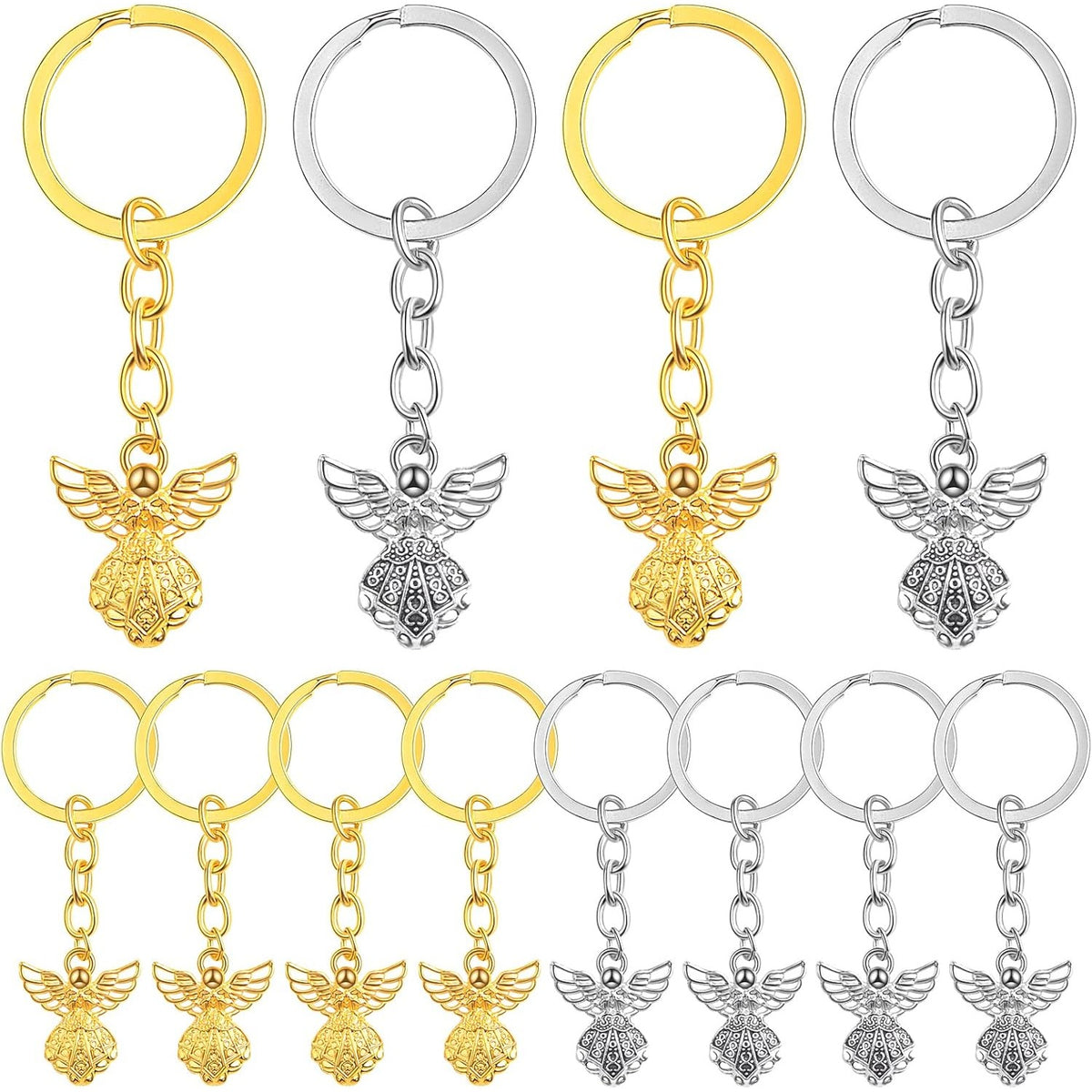 20 Pieces Metal Guardian Angel Keychain Charms Vintage Angel Pendant Keyring Key Chains for DIY Arts Crafts Wedding Party Favor Gifts, 2 Colors