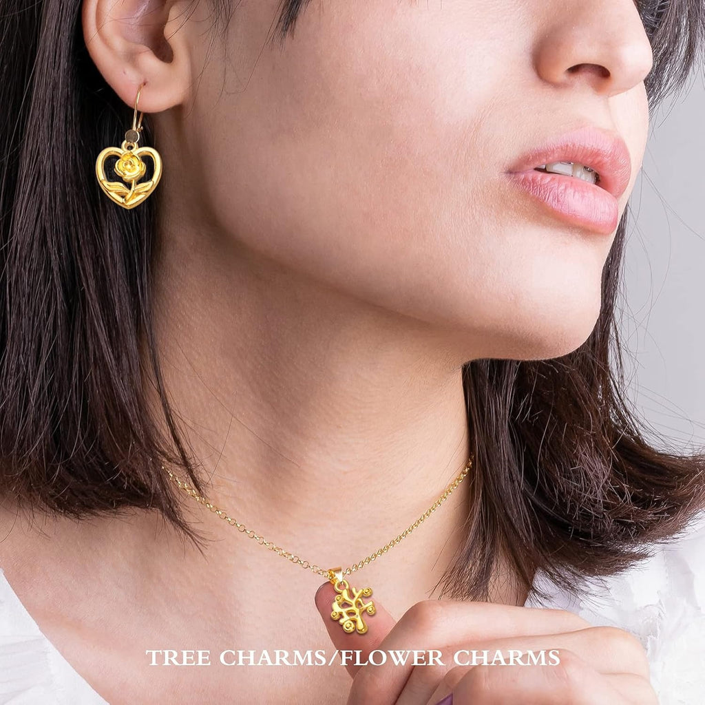 60pcs Gold Plated Leaves Flowers Charms Tree of Life Pendants Charm Alloy Vintage Hollow Charms Jewelry Making Accessory for DIY Necklace Bracelet Earrings Crafts Supplies, 30 Styles