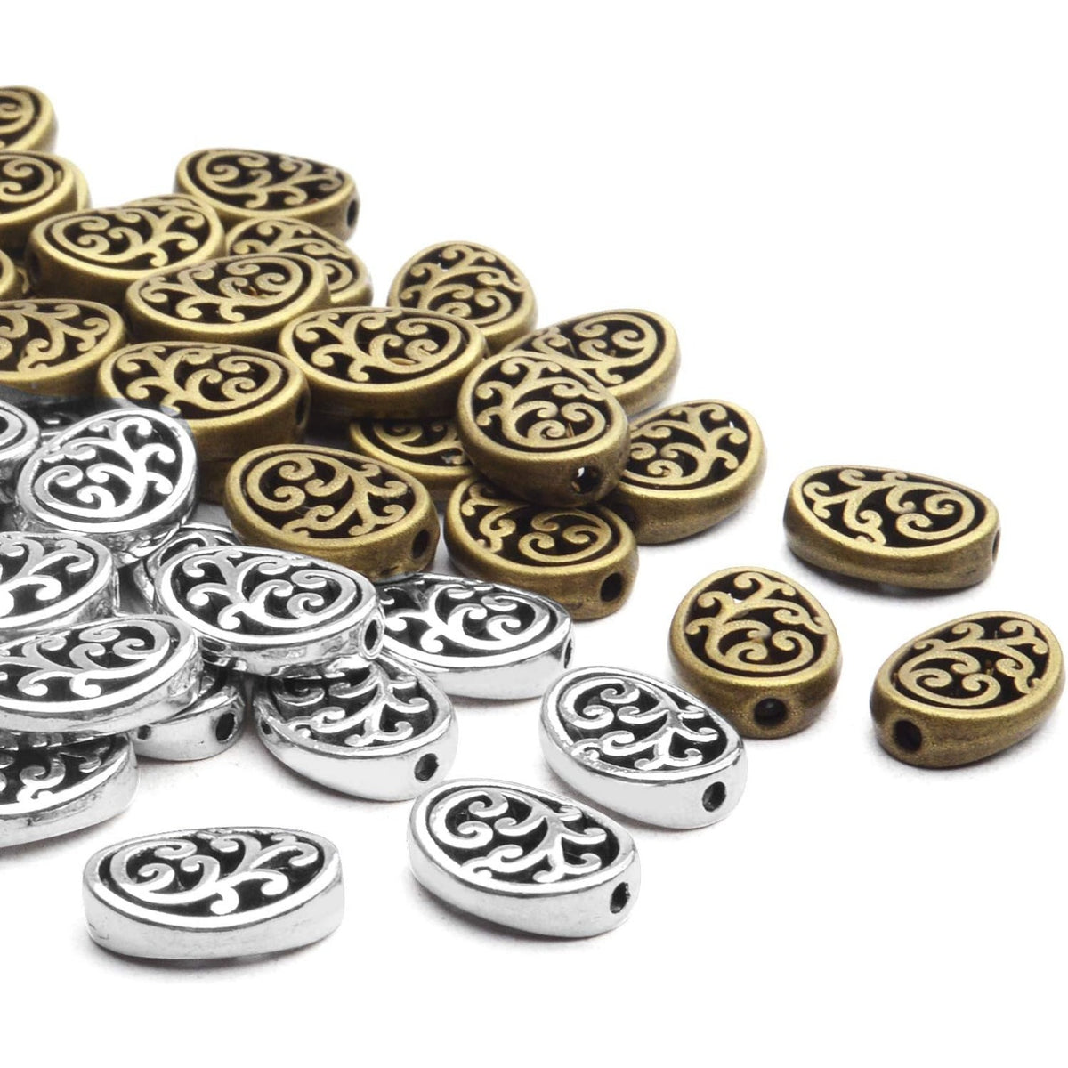 60pcs Antique Silver Bronze Tree of Life Oval Loose Charm Beads for DIY Craft Bracelet Necklace Making, 9x12mm