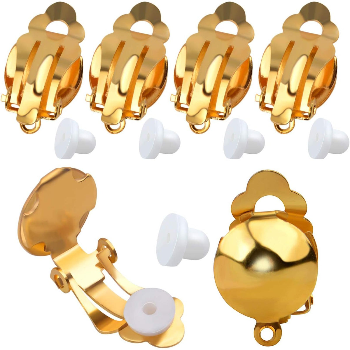20 Pieces Clip On Earring Converter Non-Pierced Earrings Components with Loop and 20 Pieces Earring Cushions for Earring Making,Sliver and Gold