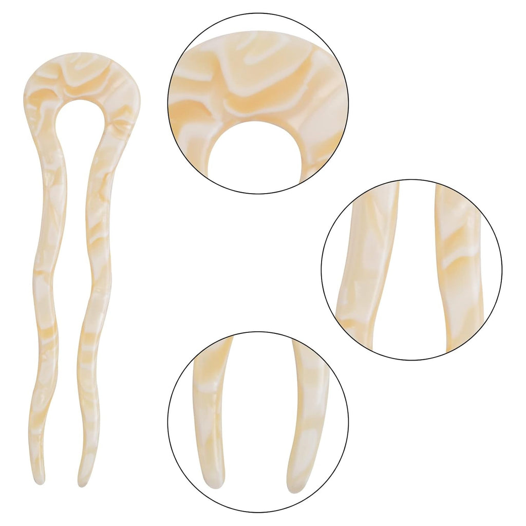 6pcs French Tortoise Hairpins Tortoise Shell U Shaped Large Wavy Crink Clips Cellulose Acetate Bun Hair Stick Fork Pins with 2 Prongs for Women Girls Hairstyle Accessories, 6 Styles