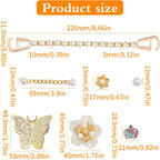 1 Pack of Mixed Bling Shoe Charms Pearl Chain Buckle Flower Butterfly Ornaments and 1 Pair of Pearls Shoe Chains, Clog Slippers Shoes Decorations for Women Party Birthday Gifts