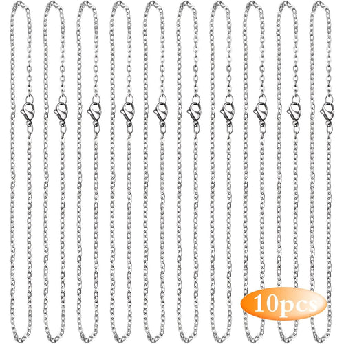10 Pieces 50 cm 316 Stainless Steel Necklace Extension O-shaped Bracelet Choker Extender Chains with Lobster Claw Clasps for Women DIY Jewelry Making Supplies, Steel Color