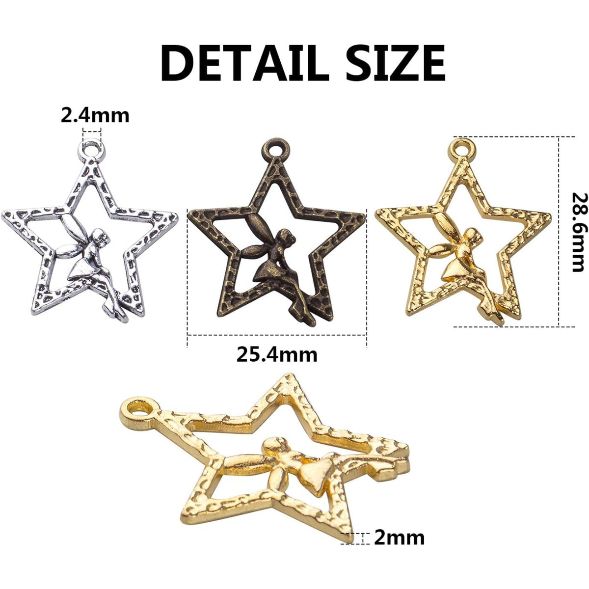 60pcs Fairy Charm Pendants Alloy Angle Charms Fairy on Star Charms Craft Supplies for DIY Earrings Necklace Bracelet Jewelry Making and Crafting Accessory, 3 Colors