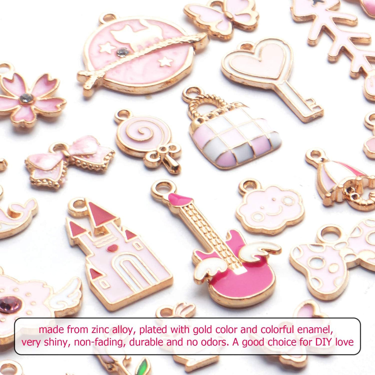Enamel Charms,31pcs Pink Enamel Charms Flower Starfish Butterfly Cat Conch Jewelry Finding for DIY Necklace Bracelet Keychain