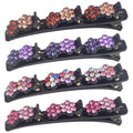 8pcs Sparkling Crystal Stone Braided Hair Clips with Triple Small Clips on Top Double Flower Rsvelte Hair Clip Barrette with Rhinestone for Women Girls Hair Sectioning Styling, 4 Colors