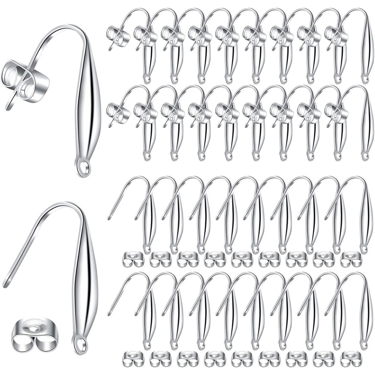 50pcs Earring Hooks Teardrop Ear Wire Hooks with 50pcs Stainless Steel Butterfly Earring Backs for Jewelry Making