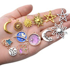 170pcs Jewelry Celestial Charm Pendants, Assorted Gold Plated Enamel Moon Star Charms, Mixed Styles Alloy Sun Moon Star Charms Pendants DIY for Bracelet Necklace Earring Jewelry Making and Crafting