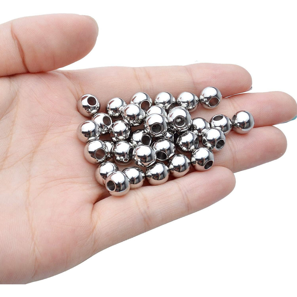 50pcs 8mm Stainless Steel Round Spacers Ball Spacer Beads Seamless Smooth Loose Beads Rondelle Beads Jewelry Spacer Charms for DIY Jewelry Making Supplies