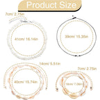4pcs Puka Shell Necklaces Adjustable Natural Seashell Pearl Bead Choker Necklace Handmade Cowrie Shells Surfer Bracelet Hawaiian Summer Beach Boho Jewelry Set for Women Gifts