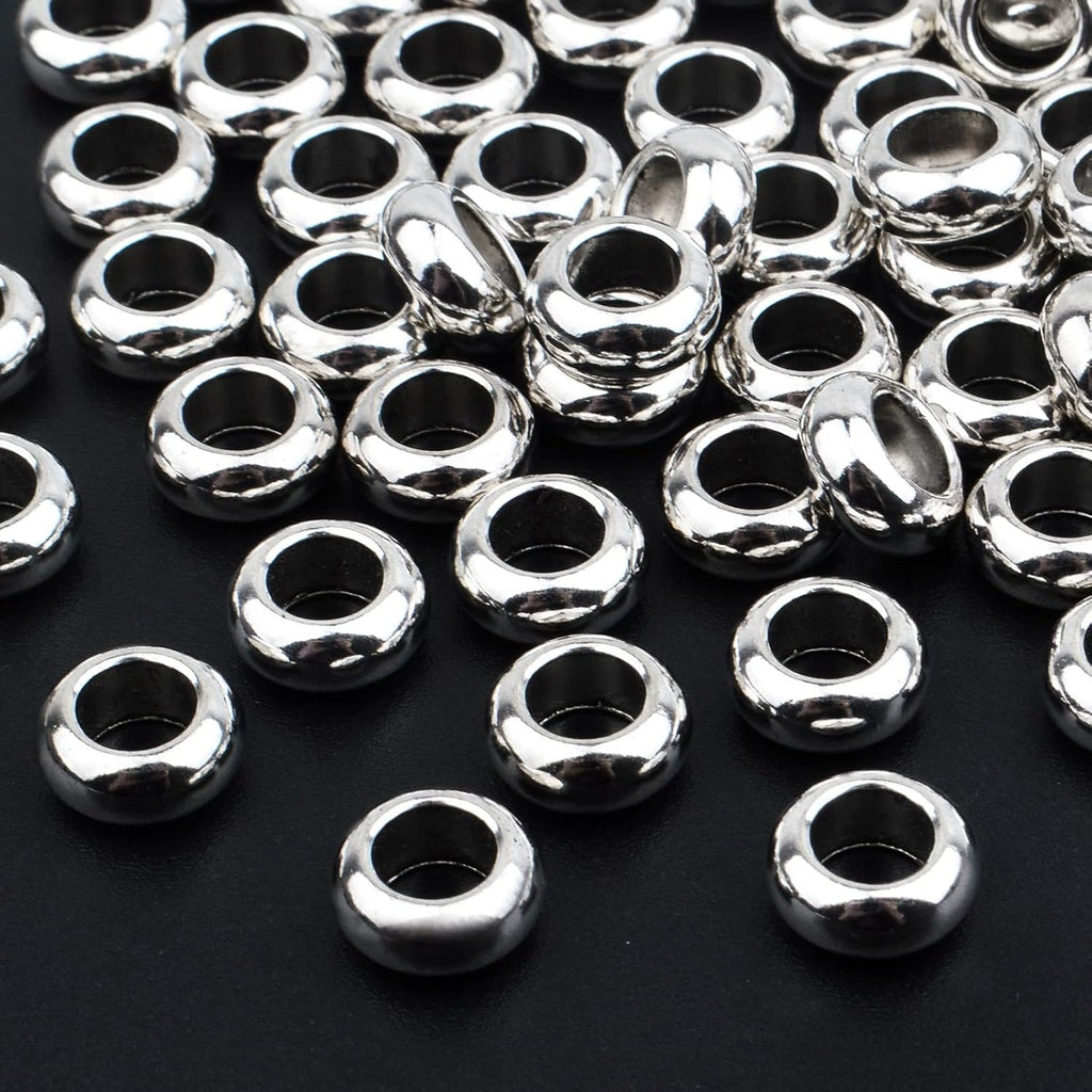 60pcs Rondelle Large Hole Spacer Beads Tibetan European Spacer Loose Hole Metal Beads for Necklace Bracelet Jewelry Making,10×6×5mm