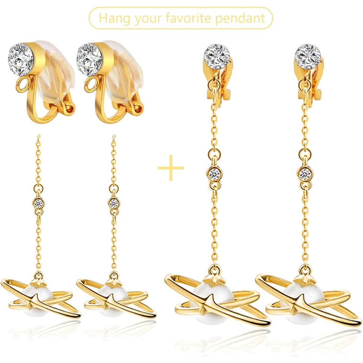 16pcs Clip-on Earring Converters Brass Triangle Earring Clips with Crystal Rhinestone Earring Findings and 16pcs Silicone Ear Pads for Non-Pierced Ears DIY Jewelry Making, 2 Colors