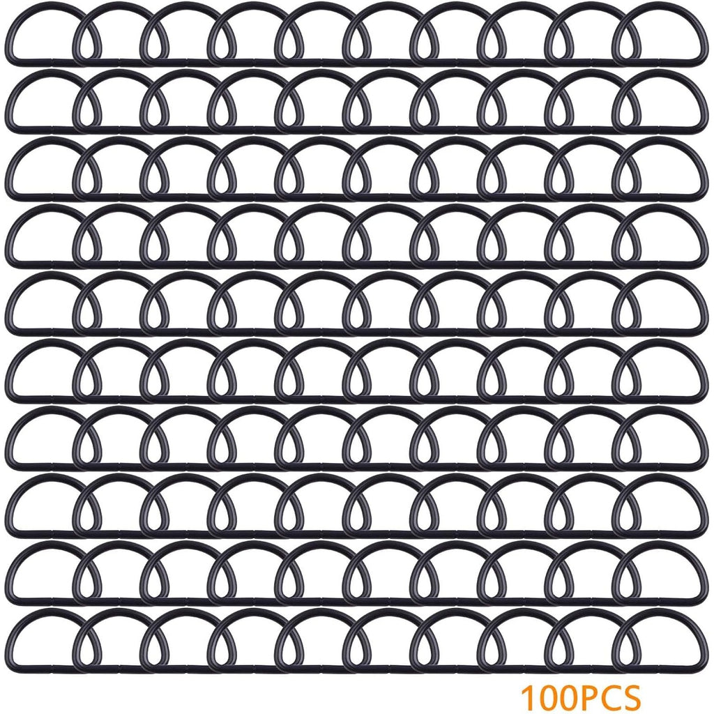 100pcs Heavy Duty Semi-Circular D Rings Multi-functional Half Round D-shaped Rings Buckle DIY Accessories for Hardware Bags Backpack Belt Clothing Sewing, Black