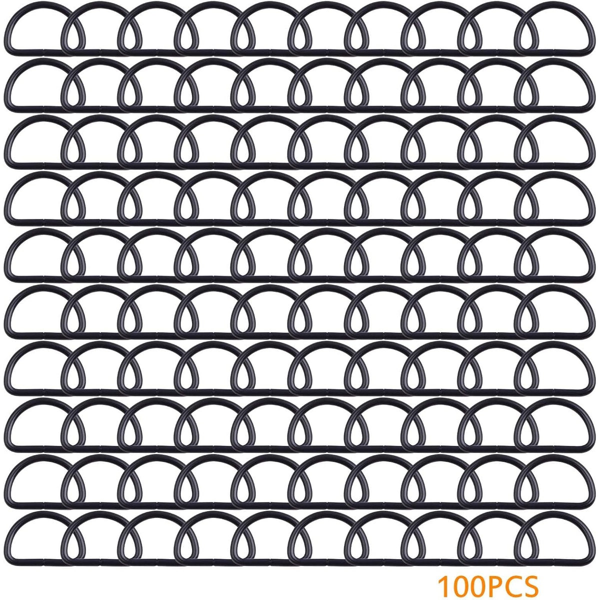 100pcs Heavy Duty Semi-Circular D Rings Multi-functional Half Round D-shaped Rings Buckle DIY Accessories for Hardware Bags Backpack Belt Clothing Sewing, Black