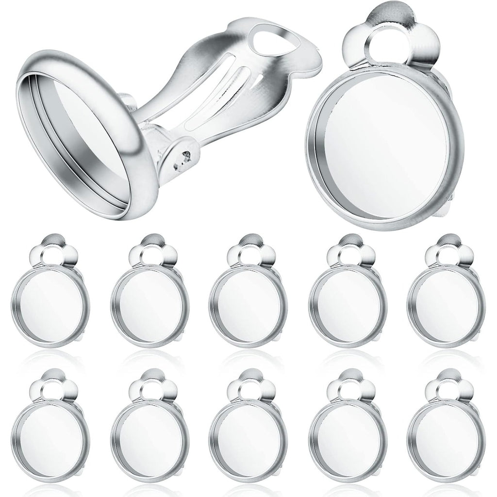 Clip-on Earring Converters, 20pcs (10 Pair) Flat Round Earring Trays 12mm Earring Cabochon Setting Converter for Non Pierced Ears Earring Making - Silver